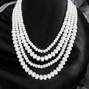 Talbot's Multi 4 Strand White Glass Crystal Faceted Beaded Necklace 20”-25”